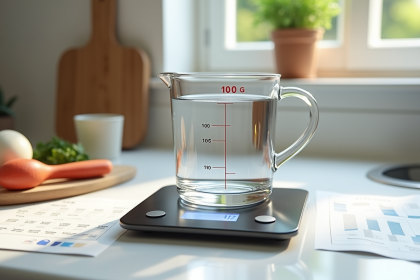 Balance de cuisine numérique avec tasse de 100g d'eau
