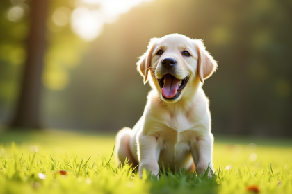 Chiot labrador joueur en plein air dans un parc ensoleille