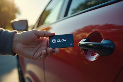 Main tenant une carte Clio 4 près de la poignée