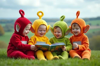 Jeunes enfants en costumes Teletubbies dans la nature