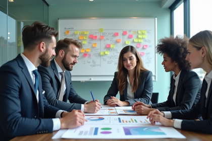 Groupe de professionnels discutant d'un plan d'innovation