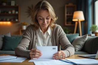 Femme d'âge moyen plaçant une enveloppe blanche sur un bureau