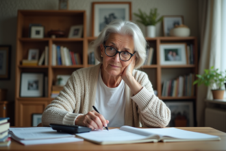 Femme d'environ 60 ans dans un bureau calme et organisé