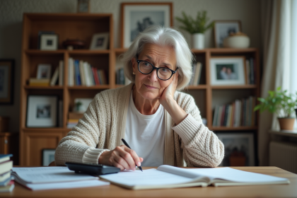 Femme d'environ 60 ans dans un bureau calme et organisé