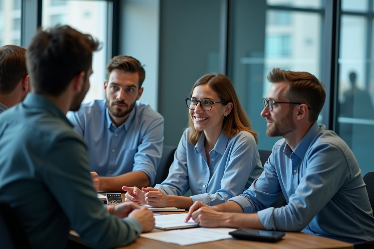 Groupe de formation en intérieur avec instructeur et écran tactile