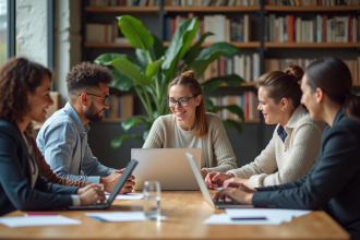Groupe divers de personnes en coworking moderne