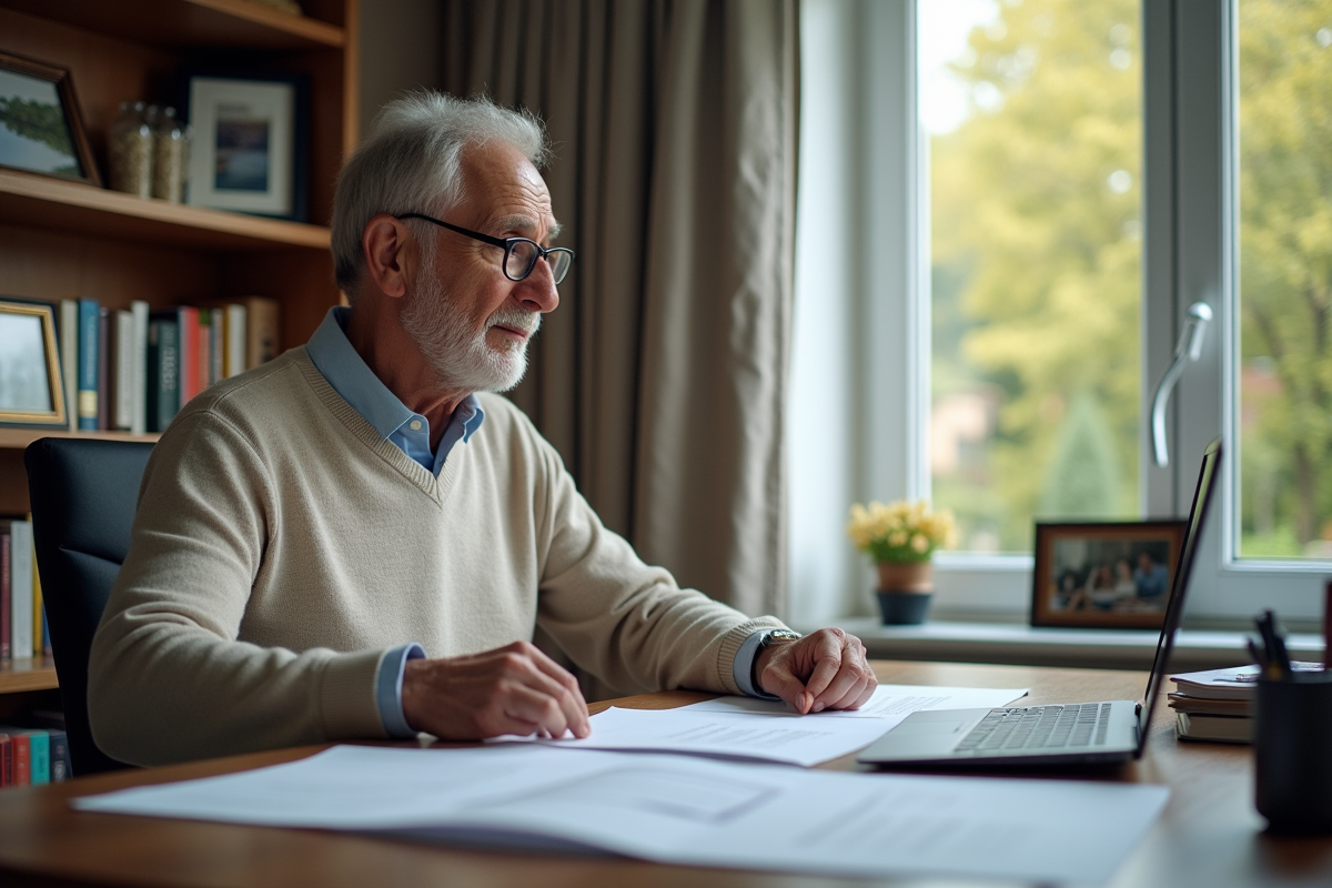 Homme âgé étudiant des documents de retraite