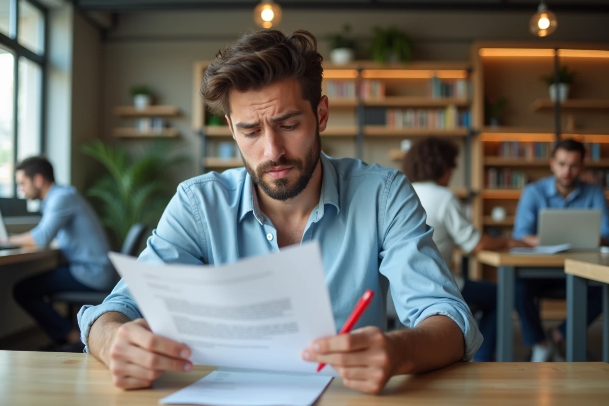 Jeune homme lisant un email dans un espace coworking