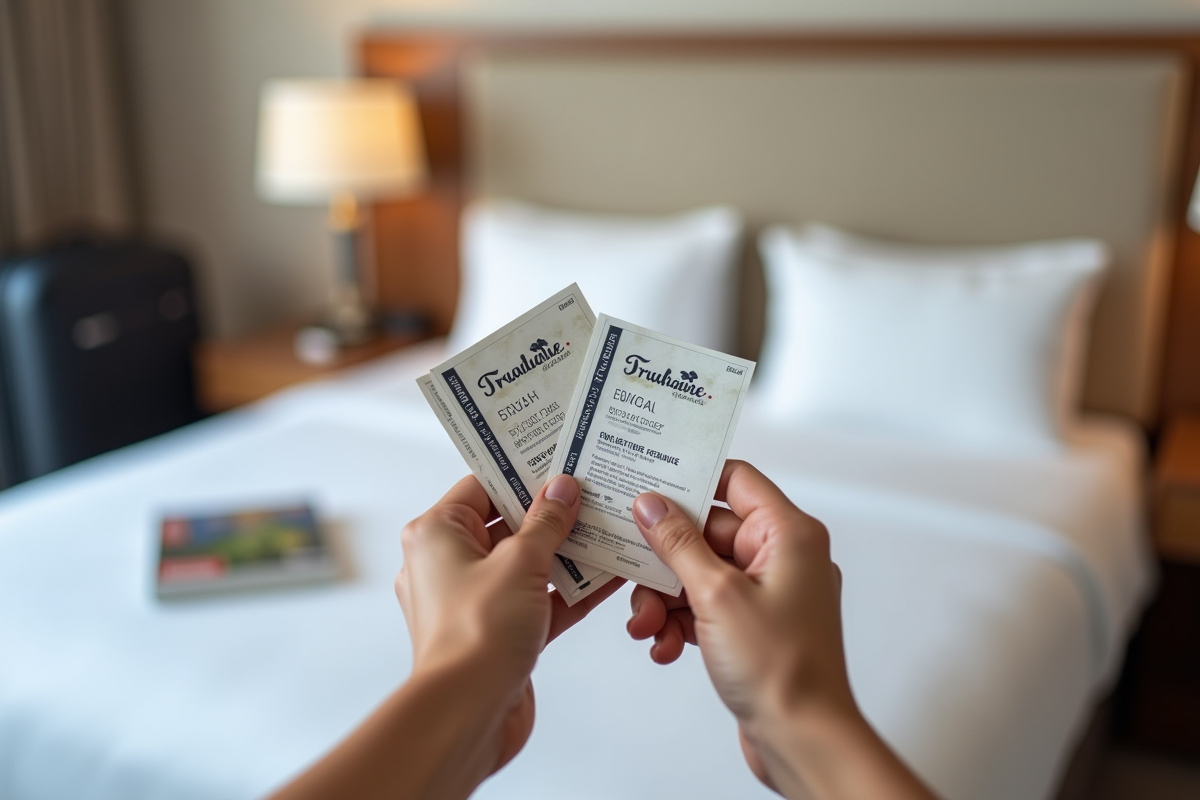 Mains tenant chèques vacances au-dessus d