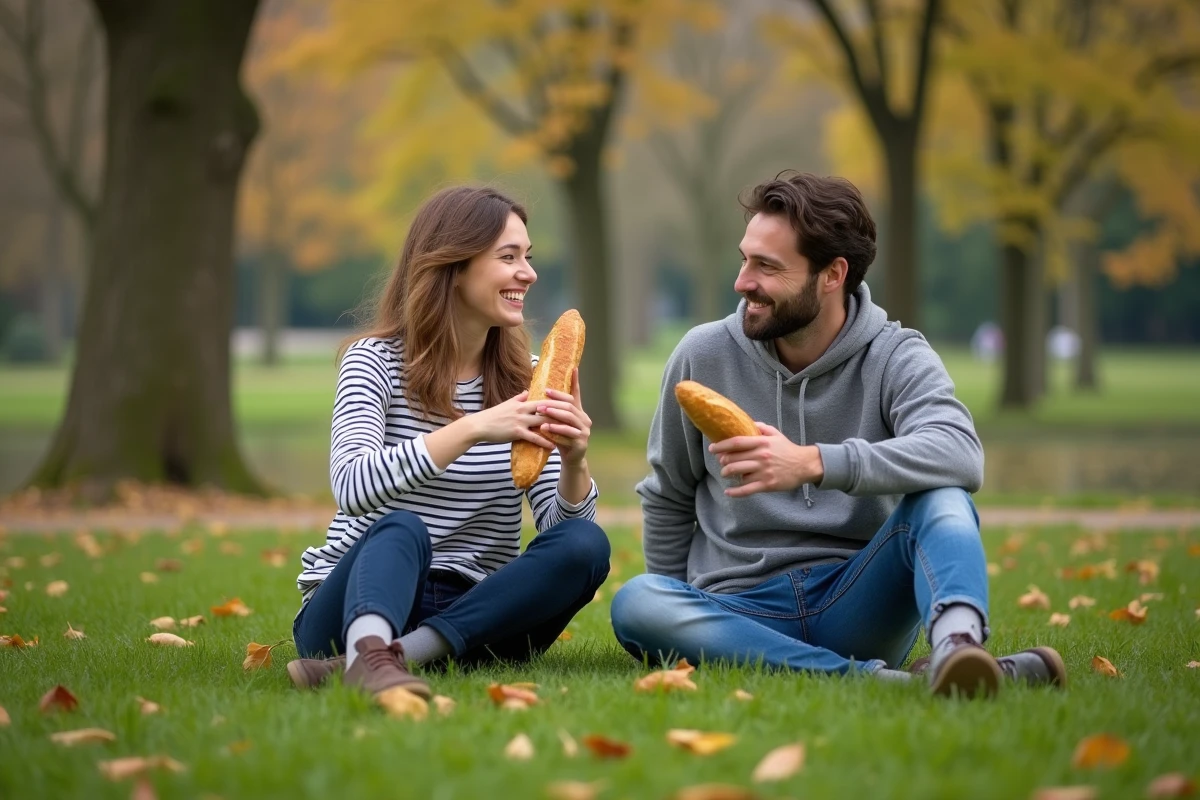 Deux amis profitant d'un moment gratuit au parc de l'Orangerie à Strasbourg