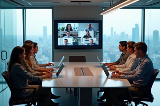 Groupe de professionnels en réunion dans un bureau moderne