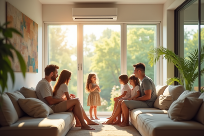 Salon moderne avec climatisation murale en été lumineux