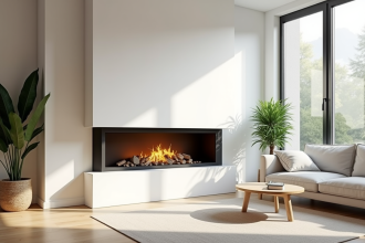 Salon moderne avec cheminée intégrée et mobilier scandinave