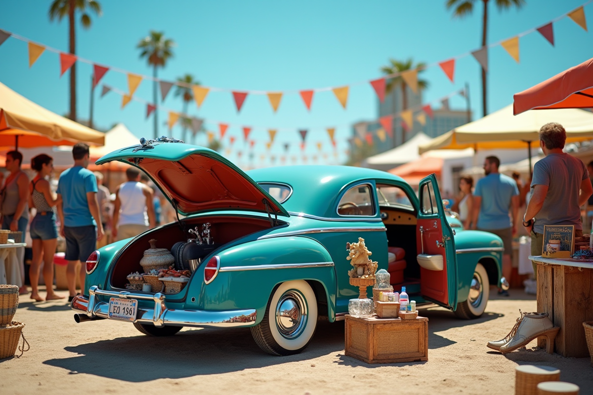Voiture vintage avec coffre ouvert lors d